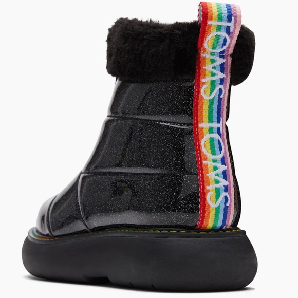 Toms Black Glitter Boots with Rainbow Detail - Picture 1 of 5